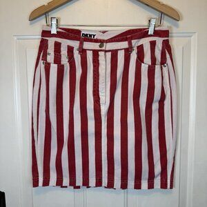 DKNY Jeans VTG Red & White Stripped Denim Short Skirt Sz 10